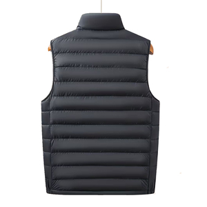 <b>Black</b> Quilted Puffer <b>Vest</b> Stand Collar Zipper Up Windproof Winter Outerwear Casual Style Polyester Nylon Resistant Down Gilet - Product Image 2