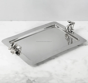 Plateau rectangulaire élégant pour mariage avec poignées, décoration alimentaire dorée, bonbons, fruits secs de luxe, en fer et métal, provenance Inde - Product Image 3