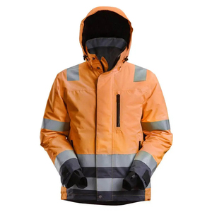 High Visibility Safety <b>Jacket</b> Class 2 Waterproof Orange Reflective <b>Work</b> Coat with Hood and Stripes - Product Image 5