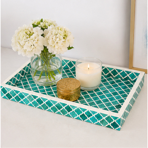 Creative Quality Bone Inlay Serving Tray <b>Moroccan</b> Pattern Decorative Green Resin Tray for Coffee Table and Ottoman Home <b>Decor</b> - Product Image 4