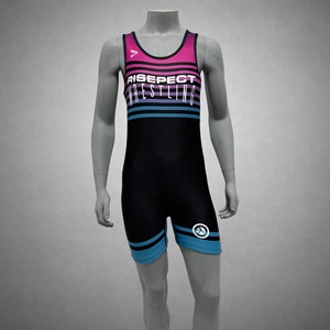 Combinaison de lutte une pièce ajustée en spandex et polyester pour hommes, vêtements d'arts martiaux, impression par sublimation, bleu, rose, noir - Product Image 1