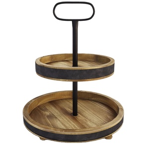 Elegant 2 Tier Mango Wood & Metal Cake Stand Display Stand For Desserts Cupcakes Or Kitchen Organization Vintage Dessert Holder - Product Image 1