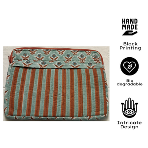 Sac à dos matelassé artisanal indien haut de gamme en coton, imprimé au bloc, multi-poches zippées, durable, doux et classique pour le bureau - Product Image 3