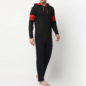 ชุดเสื้อฮู้ดและกางเกงวอร์มลายทางตัดกันสำหรับผู้ชาย – ชุดลำลองสไตล์สปอร์ต เสื้อฮู้ดและกางเกงจ็อกเกอร์ ชุดสตรีทแวร์แนวสปอร์ต - Product Image 3