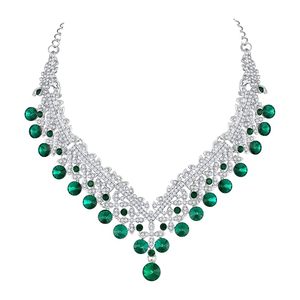 Chunky 2-Piece <b>Emerald</b> Butterfly <b>Stud</b> <b>Earrings</b> Shiny Rhinestone Crystal Pendant Necklace Set for Women Wedding Party Silver - Product Image 2
