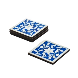 Bone Inlay Coasters Floral Set High Quality Bone Inlay Coaster Indian Manufacturer Bone Inlay Coffee Tea Cup - Product Image 1
