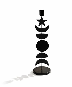 Modern <b>Gothic</b> Celestial Moon Phase <b>Candle</b> Stand – Matte Black Metal Taper <b>Candle</b> Holder with Star Topper for Witchy & Mystical - Product Image 1