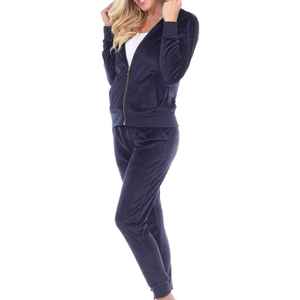 Ensemble de survêtement en velours personnalisé avec logo et design, épais et chaud, de haute qualité pour femmes - Product Image 3