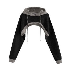 Haut court à capuche personnalisé pour femme, coupe avant échancrée, manches longues, style unique, vêtement de sport, 100 % coton - Product Image 1