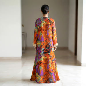 Jalabiya Georgette con Estampado de Moda y Diseño de Cuello Bordado, Vestido Kaftan Árabe para Mujer, Ropa Islámica Modesta para Fiestas - Product Image 2