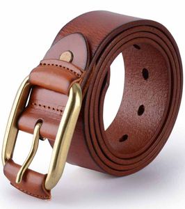Ceinture en cuir de vache marron, couleur unie, boucle à ardillon rectangulaire argentée, style décontracté, durable, ceinture pour homme - Product Image 5