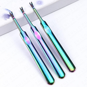 Pousse-cuticules professionnel en acier inoxydable avec revêtement en cristal arc-en-ciel OEM, outil de soin des ongles pour manucure et pédicure, éliminateur de peaux mortes - Product Image 6