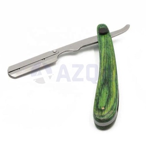 Professional Stainless Steel Single Blade Straight Edge Folding Barber Shaving <b>Razor</b> with Green Wooden Handle for <b>Men</b> Body Use - Product Image 2