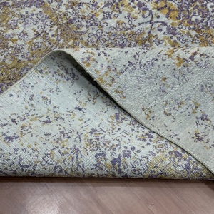 8x10 Ft Hand Knotted Silk Abstract Vintage Area Rug for Luxury Room & Bedroom Ivory Gold & Lavender - Product Image 6