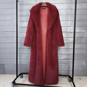 Manteau long en fausse fourrure de renard pour homme, couleur unie violet, col rabattu, manteau d'hiver - Product Image 4