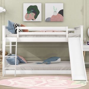 Cama litera blanca doble sobre doble con tobogán y escalera convertibles, camas infantiles, SKU antiguo GX000708AAK - Product Image 2