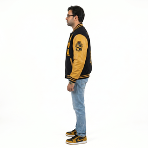 Veste universitaire surdimensionnée de qualité supérieure pour homme, 550 GSM, en laine méltone, manches en cuir véritable, style streetwear asymétrique, manteau de fraternité personnalisé - Product Image 3