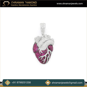 Luxury Human Heart Pendant 925 Silver Micro Pave <b>Pink</b> Lab Diamond Themed Charm Unisex Gift Jewelry - Product Image 3