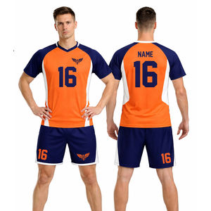 ชุดยูนิฟอร์มวอลเลย์บอลสีส้มน้ำเงินแบบกำหนดเอง เสื้อทีมแขนสั้นสำหรับผู้ชายพร้อมกางเกงขาสั้น – ชุดกีฬาพร้อมชื่อและหมายเลขส่วนตัว - Product Image 1