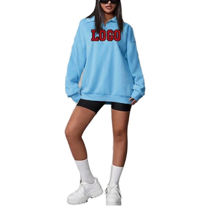 Sudadera Personalizada Extra Grande para Mujer con Cierre de Cremallera, Color Azul Marino, Logotipo Estampado en la Parte Delantera, Manga Larga, Cuello Camisero, para Otoño - Product Image 3