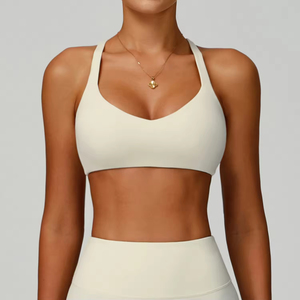 Sujetador deportivo halter sin costuras negro para mujer, cuello en V profundo, soporte medio, ropa deportiva para yoga - Product Image 2