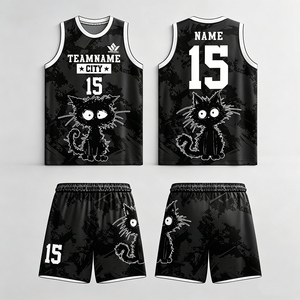 ชุดเสื้อบาสเก็ตบอลแบบยูนิเซ็กซ์พร้อมลายพิมพ์การ์ตูนแมวแบบซับลิเมชั่น 15 ทีมเนมซิตี้เสื้อกล้ามแขนกุดสีขาวและกางเกงขาสั้น - Product Image 2