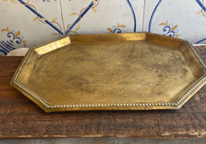Plateau de service octogonal vintage en laiton, motif floral gravé, plateau décoratif avec bordure perlée pour la maison et la cuisine - Product Image 5