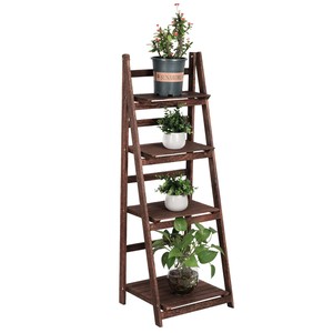 Escalera de Exhibición para Plantas de Madera Dura Marrón Tradicional Hecha a Mano con Barandilla para Uso en Exteriores en Todas las Estaciones, Venta al Por Mayor - Product Image 1