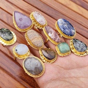 Classic <b>Indian</b> Supplier Brass Natural Stone Gemstone <b>Ring</b> for Unisex Evening Events and Formal Wear - Product Image 3