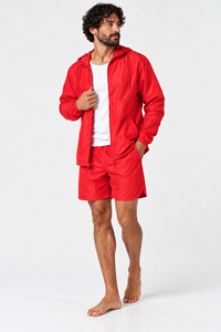Ensemble coupe-vent à capuche de style décontracté pour hommes, veste légère à fermeture éclair avec short assorti, vêtements de sport de plein air pour hommes - Product Image 5