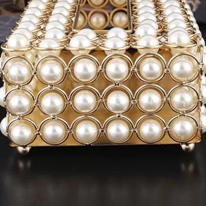 Elegante Caja de Papel Decorativa con Adornos de Perlas Doradas, Ideal para Recepción de Invitados y Uso en el Tocador - Product Image 4