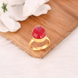 Adjustable Gold Plated Garnet Hydro <b>Brass</b> Gemstone <b>Ring</b> for Women - Product Image 4