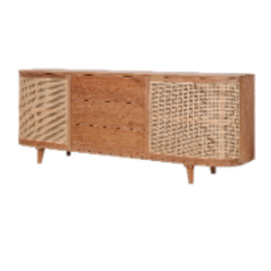 Buffet en rotin de style design moderne, 2 portes + 3 tiroirs, style classique, buffet en bois de rotin naturel pour salon - Product Image 3