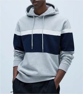 Sweat-shirt à capuche pour homme, coupe ample, style color block, vêtements décontractés d'hiver, blanc, noir, vert, rayé, poche sur le devant, 100% coton - Product Image 6