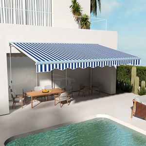16.5FT X 10FT Electric Retractable <b>Awning</b> with LED Lights and Remote Controller Blue/White for Door & <b>Window</b> - Product Image 2