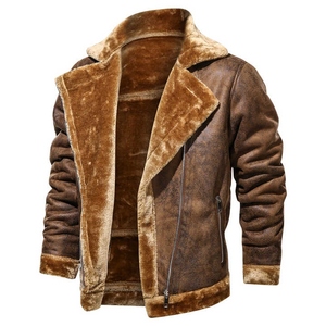 Nueva Chaqueta de Invierno para Hombre, Chaqueta de Cuero con Cuello Solapa, Estilo Vintage, Abrigo Cálido de Forro Polar Grueso, Chaqueta Masculina Ajustada - Product Image 1