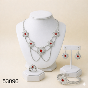 Elegante Juego de Collar y Pendientes de Mujer con Diseño de Hoja, Chapado en Oro y Circonitas, Cadena de Cuerda de 16 Pulgadas, Modelo 53107 - Product Image 4