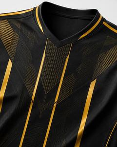 Ensemble de football pour hommes, couleur foncée, géométrique, manches courtes, col en V, polyester respirant, uniforme sportif toutes saisons, personnalisable - Product Image 5