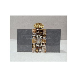 Purple Resin <b>Clutch</b> with Multicolor Crystal Side <b>Embellishments</b> Handmade Designer Women Purse Party Wedding Bag Wholesale - Product Image 6