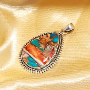 Pendentif en argent sterling avec turquoise coquille d'huître et pierre naturelle tendance en forme de poire, vente en gros, cadeau pour femme - Product Image 3