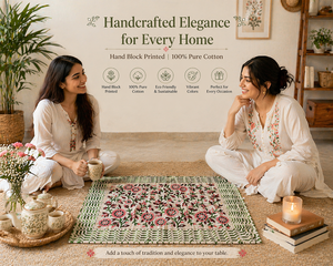 Floral Hand Block Print Table Mat Set 100% Cotton Placemats Washable Dining Decor Handmade Masterpiece Kitchen Linen Set - Product Image 6