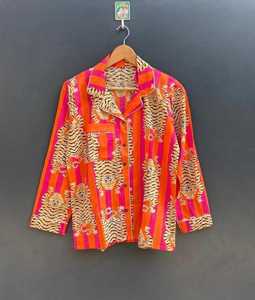 Pijamas de algodón con estampado naranja para mujer, ropa de dormir informal de manga larga con cuello vuelto, ropa de dormir informal para primavera - Product Image 4