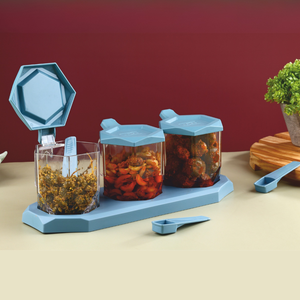 Élégant ensemble d'étagères à épices en verre avec 3 bocaux de rangement, organiseur de condiments moderne pour cuisine avec couvercle hermétique - Product Image 4