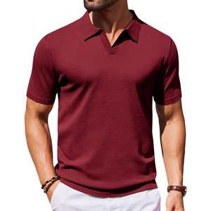 Polo à manches courtes en tricot gris clair pour homme, décontracté, couleur unie, respirant, coupe classique, tissu en coton - Product Image 2