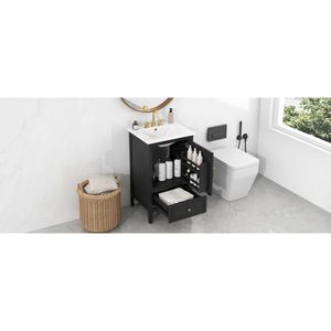 Mobile da Bagno Nero da 20 Pollici con Lavabo, Armadietto a Una Porta, Ripiano Regolabile e Cassetto, Piedini Robusti - Product Image 1