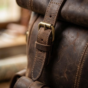 Genuine Leather <b>Roll</b> Top <b>Backpack</b> Waterproof Mens Laptop Bag Large Capacity Vintage Travel Rucksack Daypack 110 LRTB-0101 - Product Image 5