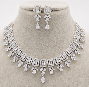 Ensemble de bijoux de mariée en zircon plaqué argent, collier et boucles d'oreilles pour mariage, fête, femmes - Product Image 1