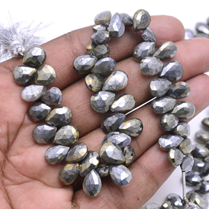 ลูกปัดพลอยซิลเวอร์ไรต์สีดำธรรมชาติทรงหยดน้ำเจียระไน งานแฮนด์เมดคุณภาพพรีเมียมสำหรับทำเครื่องประดับ สร้อยข้อมือลูกปัดแบบหลวม - Product Image 1
