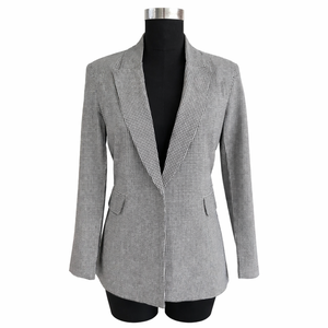 Blazer Formal de Negocios para Mujer, Corte Entallado, Tejido de Pana a Cuadros Blanco y Negro, Manga Larga, Estilo Casual Elegante para Oficina - Product Image 1