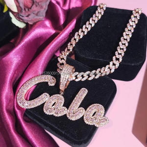 Iced Out <b>Name</b> Pendant With Cuban Link <b>Chain</b> Moissanite Diamond Hip Hop Necklace Custom Luxury Jewelry - Product Image 1